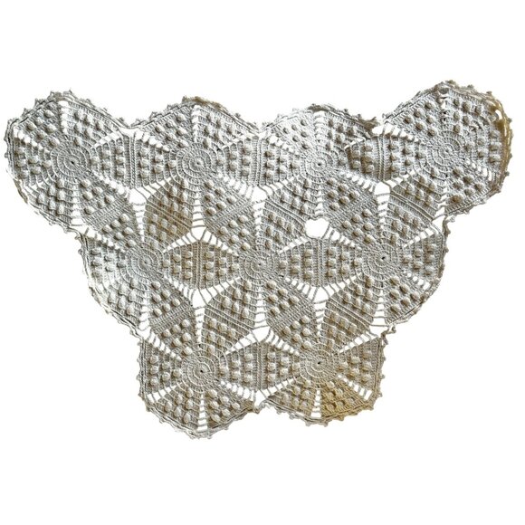 Crocheted Antimacassar Lot Of 3 White Popcorn Doilies Handmade MCM Granny Core - Picture 6 of 16